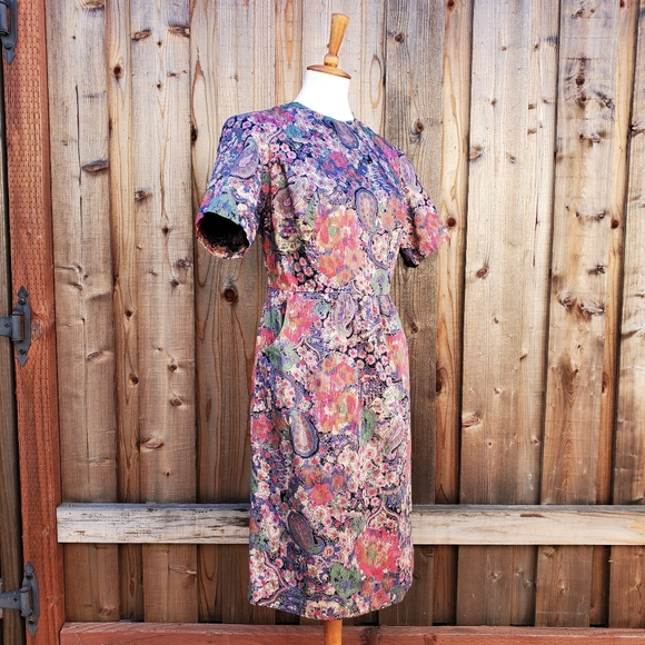 Vintage Handmade Paisley Floral Print Fit & Flare Dress Size M - Picture 5 of 8